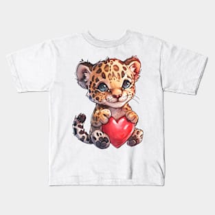 Valentine Jaguar Holding Heart Kids T-Shirt